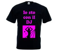 T-shirt manica corta bianca o nera donna disegno e scritta io sto con il dj