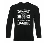 t-shirt manica lunga nera la vita comincia 18 anni 2002 leggende anno leone