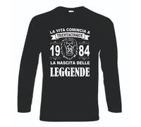 T-shirt manica lunga nera la vita comincia 35 anni 1984 leggende anno leone