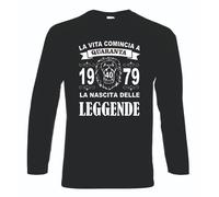 T-shirt manica lunga nera la vita comincia 40 anni 1979 leggende anno leone