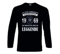 T-shirt manica lunga nera la vita comincia 50 anni 1969 leggende anno leone