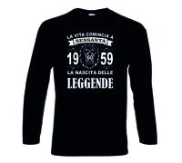 T-shirt manica lunga nera la vita comincia 60 anni 1959 leggende anno leone