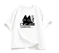 T-shirt maniche corte collo rotondo con stampa gatto nero in r - Bianco - S