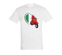 T-Shirt Maniche Corte Compatibile con Vespa Rossa con Cuore Bandiera Italiana Epoca Vintage (IT, Testo, M, Regular, Regular, Bianco)