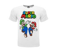 Fashion UK T Shirt Mario e Luigi. Maglietta Ufficiale Super Mario. 100% Cotone. Colore Bianco con Logo. Prodotto su Licenza. Taglie da Bambino/Ragazzo. (IT, età, 9 Anni, 11 Anni, Regular, Bianco)