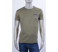 T-SHIRT MARKUP GIRO COLLO VERDE SLIM TASCHINO CON RICAMO TAGLIO VIVO SU BORDI