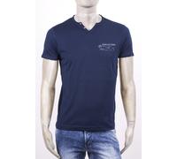 T-SHIRT MARKUP GIROCOLLO SERAFINO 2 BOTTONI BLU A TAGLIO VIVO CON LOGO A SX SLIM