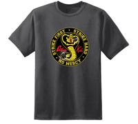 T-Shirt Mens Cobra Kai DOJO Strike First Strike Hard No Mercy Karate Kid Retro