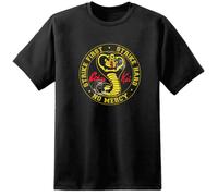 T-Shirt Mens Cobra Kai DOJO Strike First Strike Hard No Mercy Karate Kid Retro