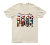 T-shirt Meowy Christmas Cats unisex regalo retrò divertente donna vintage