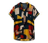 T-Shirt Moda Uomo Stampato Hawaiano Sciolto Bottoni Casual Manica Corta (XXL,31Blu)