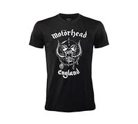 T-Shirt Motorhead England. Maglietta Rock Ufficiale Nera. Band Heavy Metal. Cotone. Unisex. Adulto Ragazzo. (L)