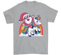 T-Shirt Natalizia Con Babbo Natale Su Un Unicorno 100% Cotone