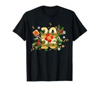 T-Shirt Natalizia per Famiglie Happy New Year 2026 Gold Party Eve Maglietta
