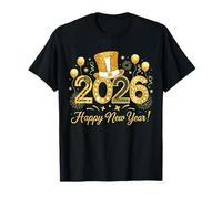 T-Shirt Natalizia per Famiglie Happy New Year 2026 Gold Party Eve Maglietta