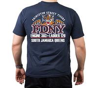 T-shirt Navy, New York City Fire Dept. Princeton St Tigers South Jamaica Queens (E-303/L-126), Blu, L