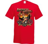 T-Shirt Nei Toni Del Rosso con Un Biker - Vecchio Scuola Modello Americano Sogno