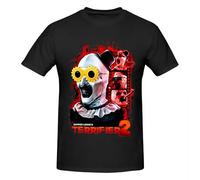 T-shirt nera 100% cotone stampato del film horror terrificante per Halloween, Nero-1, M