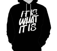 T-shirt nera con grafica, taglia comoda, con stampa del testo di "IT IS WHAT IT IS" in 3D, felpa casual di moda da uomo per l'autunno e l'inverno 1XL,2XL,3XL,4XL,5XL,6XLBlocchi di colore,Lettere,sloga