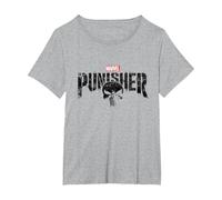 T-Shirt Nera con Logo Marvel The Punisher Maglietta, Donna Plus-Size, Grigio Melange, 2X