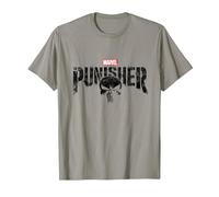 T-Shirt Nera con Logo Marvel The Punisher Maglietta, Uomo, Ardesia, XL