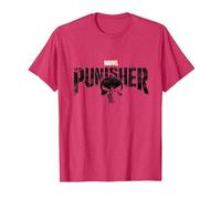 T-Shirt Nera con Logo Marvel The Punisher Maglietta, Uomo, Rosso mélange, M