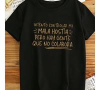 T-shirt nera da donna in 100% cotone, un capo casual ed elegante per la primavera e l'estate, comodo e dallo stile preppy, adatto a diverse occasioni. Nuovo arrivo Primavera/Estate 2026 | Una t-shirt