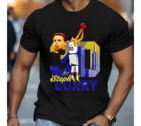 T-shirt nera da uomo con Stephen Curry. T-shirt stampata alla moda, 220 g/m², scollo rotondo casual da uomo, in puro cotone, manica corta (1 pezzo) T-shirt da uomo a maniche corte e scollo tondo, casu