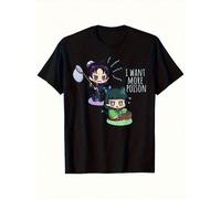 T-shirt nera grafica da uomo, maglietta girocollo, maglietta oversize da uomo, maglietta da uomo con grafica carina di anime e diario dell'apprendista Mao Mao, peso del tessuto, magliette casual da va