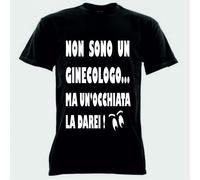 t-shirt nera in cotone uomo donna con scritta divertente non sono un ginecologo