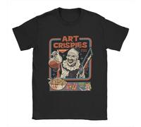 T-shirt nera stampata terrificante horror, maglietta in cotone con grafica ispirata al film Terrifier, Nero-12, S