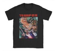T-shirt nera stampata terrificante horror, maglietta in cotone con grafica ispirata al film Terrifier, Nero-8, S