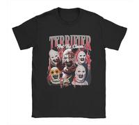 T-shirt nera stampata terrificante horror, maglietta in cotone con grafica ispirata al film Terrifier, Nero-13, XS