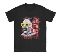 T-shirt nera stampata terrificante horror, maglietta in cotone con grafica ispirata al film Terrifier, Nero-6, L