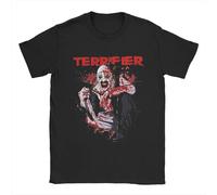 T-shirt nera stampata terrificante horror, maglietta in cotone con grafica ispirata al film Terrifier, Nero-4, L