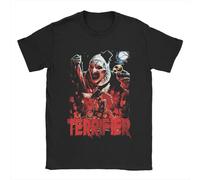 T-shirt nera stampata terrificante horror, maglietta in cotone con grafica ispirata al film Terrifier, Nero-5, 3XL