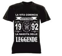 T-shirt nera uomo donna la vita comincia 25 anni 1992 leggende compleanno anno