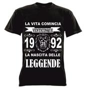T-shirt nera uomo donna la vita comincia 25 anni 1992 leggende compleanno anno