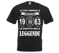 T-shirt nera uomo donna la vita comincia 55 anni 1963 leggende compleanno anno