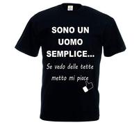 t-shirt nera uomo scritta sono un uomo semplice se vedo le tette metto mi piace