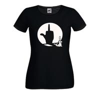 T-shirt OMBRE CINESI donna cotone nero coniglio ombra sul muro luce dito medio