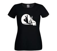 T-shirt OMBRE CINESI donna cotone nero coniglio ombra sul muro luce mano ok