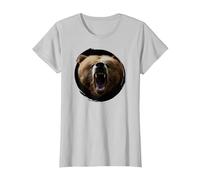 T-Shirt Orso Grizzly | Maglietta con Testa di Orso Evil Maglietta, Donna, Argento, L