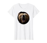 T-Shirt Orso Grizzly | Maglietta con Testa di Orso Evil Maglietta, Donna, Bianco, L