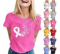 T-shirt Ottobre Rosa 2025, T Shirt Nastro Stampato Rosa Maglietta Cancro al Seno Tshirt Manica Corta Top Chic Estate Elegante Teeshirt Top Taglie Forti, Rosa, 4X-Large