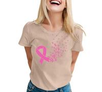 T-shirt Ottobre Rosa 2025, T Shirt Nastro Stampato Rosa Maglietta Cancro al Seno Tshirt Manica Corta Top Chic Estate Elegante Teeshirt Top Taglie Forti, cachi., 4X-Large