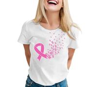 T-shirt Ottobre Rosa 2025, T Shirt Nastro Stampato Rosa Maglietta Cancro al Seno Tshirt Manica Corta Top Chic Estate Elegante Teeshirt Top Taglie Forti, bianco, 4X-Large