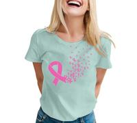 T-shirt Ottobre Rosa 2025, T Shirt Nastro Stampato Rosa Maglietta Cancro al Seno Tshirt Manica Corta Top Chic Estate Elegante Teeshirt Top Taglie Forti, verde menta, 4X-Large