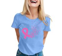T-shirt Ottobre Rosa 2025, T Shirt Nastro Stampato Rosa Maglietta Cancro al Seno Tshirt Manica Corta Top Chic Estate Elegante Teeshirt Top Taglie Forti, blu, 4X-Large