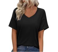 T-Shirt Oversize Casual da Donna a Maniche Corte con Scollo a V Basic in Cotone Tinta Unita Sportivi Cotone Stretch Moda Top Taglie Forti Manica Maglia per Estate Leggera e Traspirante